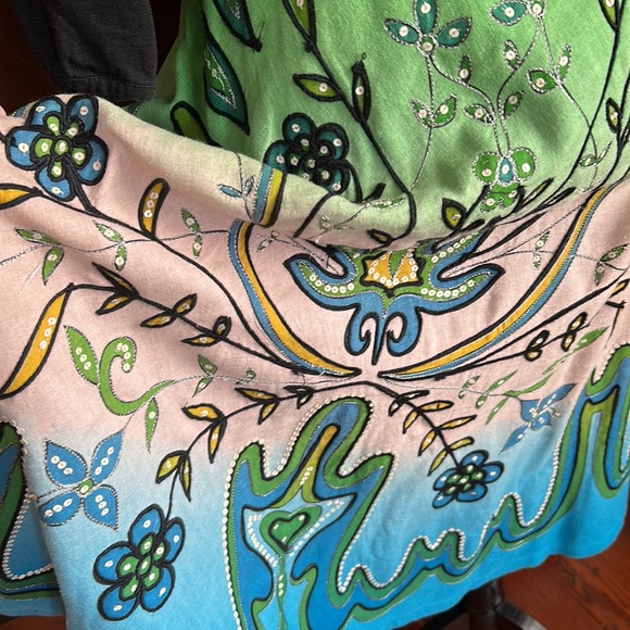 Vintage Bohemian Embroidered Sequined Linen Swing Skirt M - Picture 3 of 9